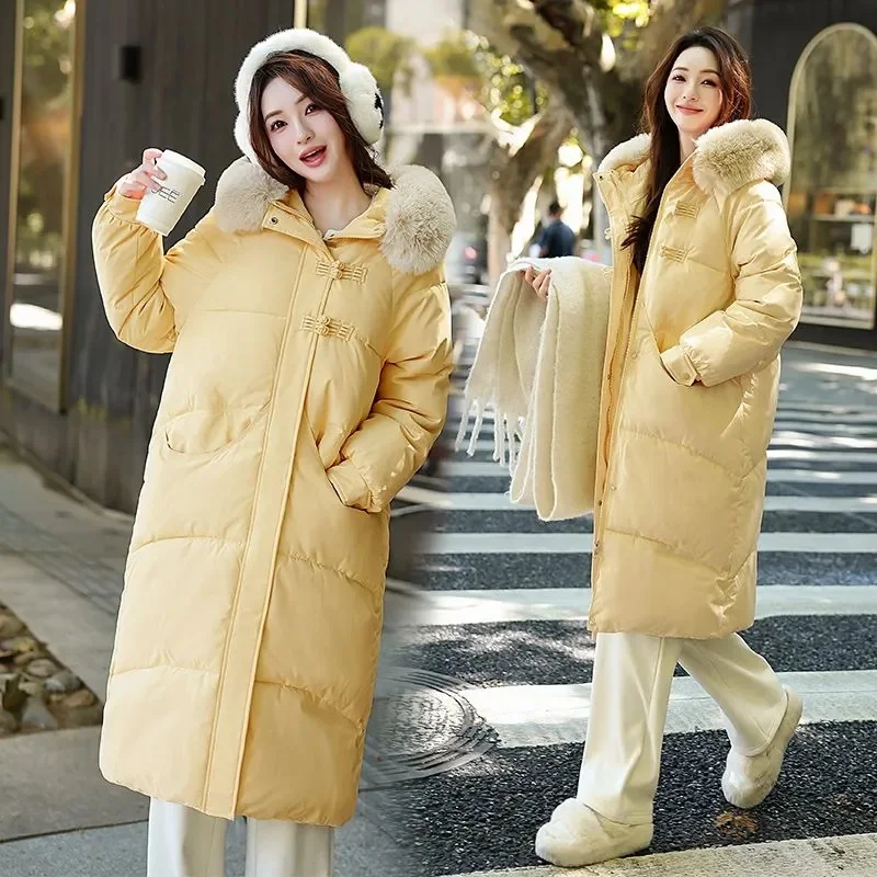 2025 Winter New Cotton Padded Jacket Female Mid-Length Outwear Hooded Down Coat Women Parkas Loose Ladies Snow Parka