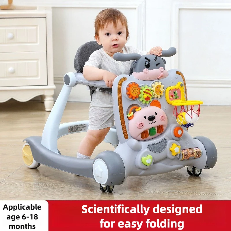 Anti-O-Leg Baby Walker – 6–18 Monate faltbarer Schubwagen mit multifunktionalem Anti-Rutsch-Design, Gehhilfe-Spielzeug und faltbar