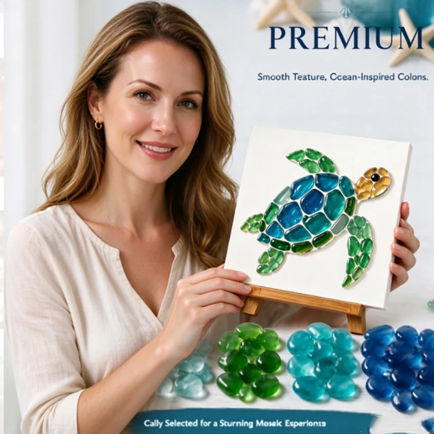 Colorful Glass Pieces Ocean DIY Sea Glass Art Kit Ocean Inspired Sea Creature Glass Mosaic Craft Set Unique Fun Educational