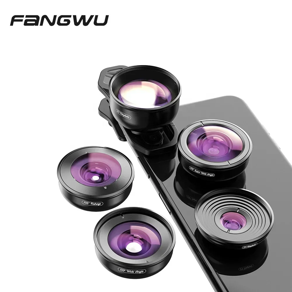 

5 in 1 Fish Eye Macro Wide Angle Mobile Cell Phone Telephoto Lenses For Smartphone Camera Lens