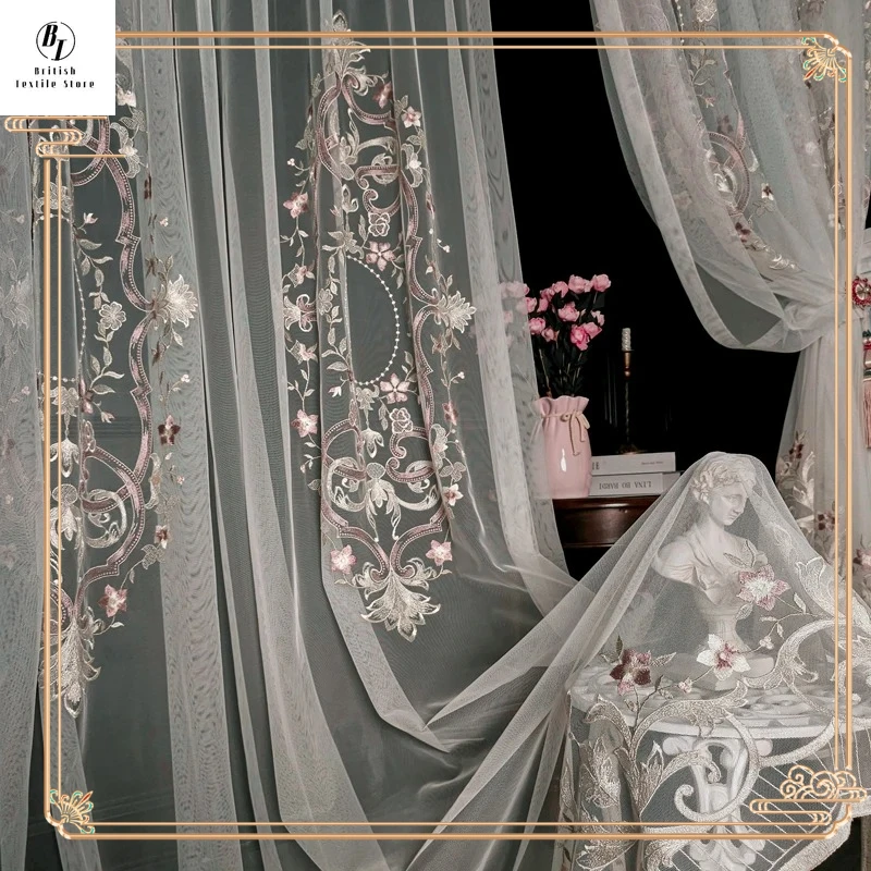 

Embroidered Tulle Curtains French Light Luxury Modern Bedroom 2025 New High-end American Style European Curtain Veil Custom Size