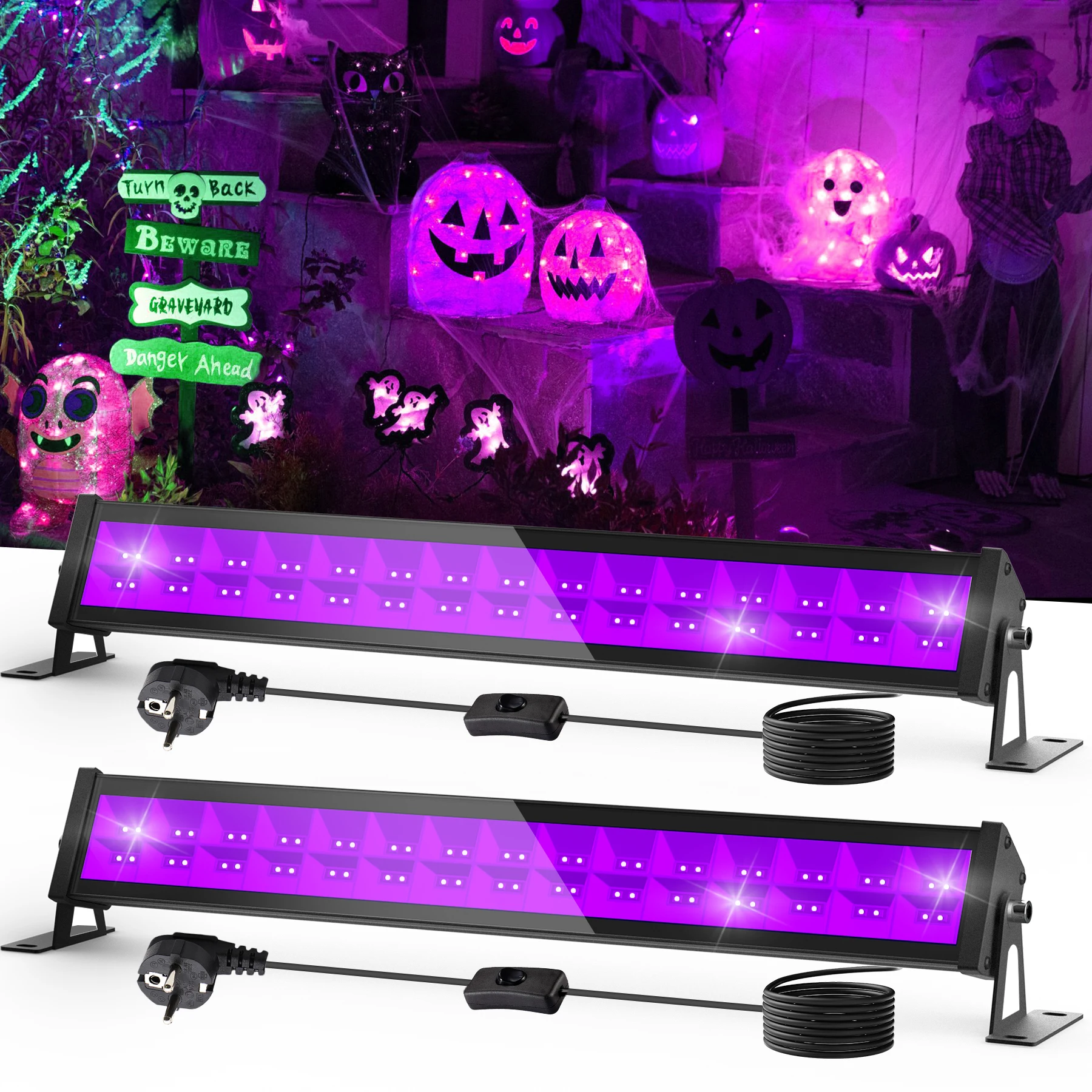 

60LEDS UV Floodlight 400-405NM Fluorescen Glow Ultraviolet Black Light Bar Party Stage Disco LED Backlight for Bar Body Paint