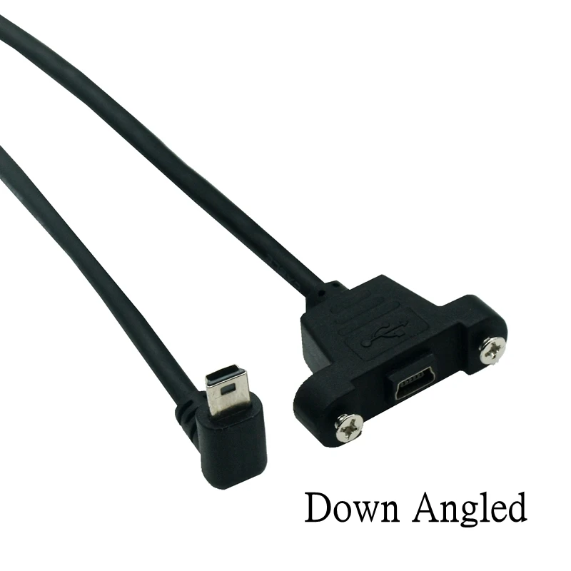 Up Down Right Left Angled 90 Degree Angle USB Extension Cable Mini USB Panel Mount Type Male to Female Adapter Cable with Screws