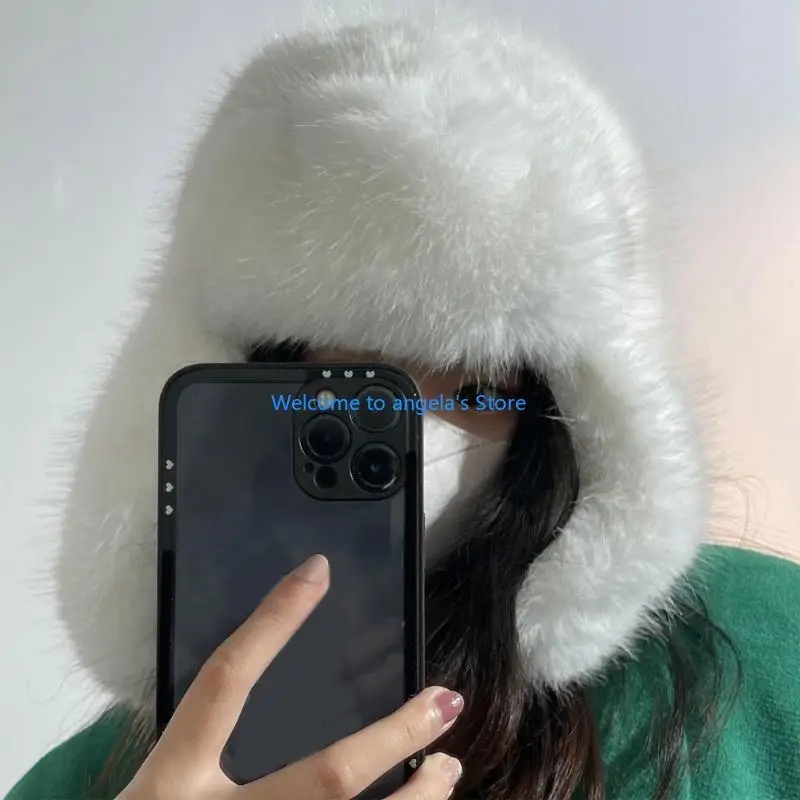 X4YC قبعة شتوية للبالغين من القطيفة، قبعة سميكة بتصميم غطاء الأذن الناعم، ملابس غير رسمية