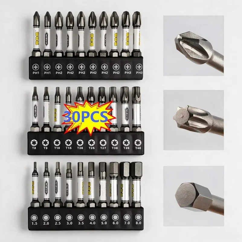 30 pcs 1/4 Screwdriver Bit Set Impact Drill Batch Head Torx Hexagonal Cross Head Magnetic Tamper Proof Screwdriver Bits