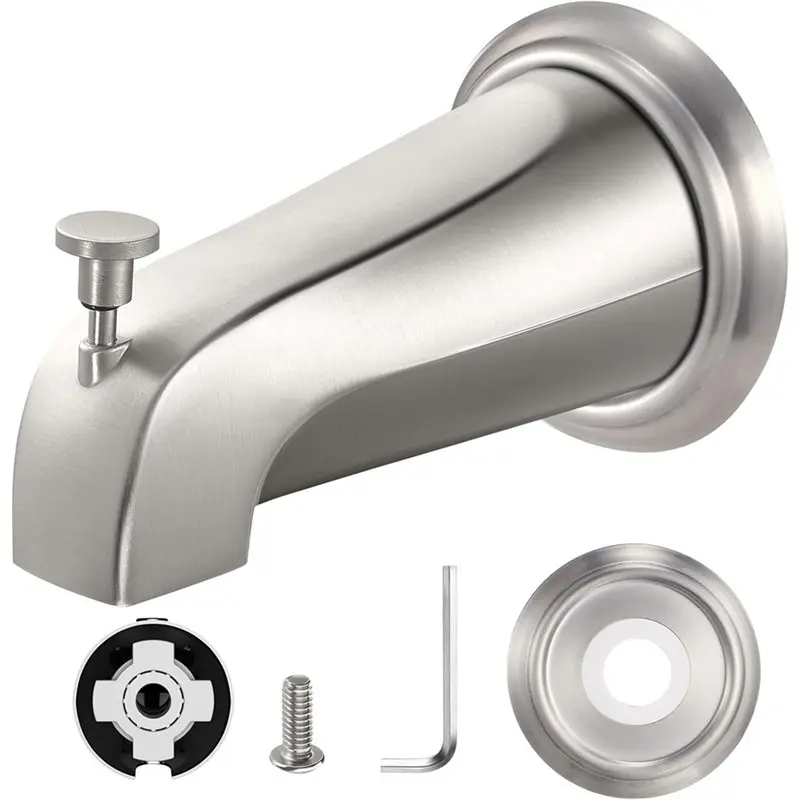 

【CHRISTMAS 】For 1/2" Copper Pipe Faucet Replacement Tub Spout With Diverter Includes Metal Cover Ring(Brushed Nickel) Fit Bathtu