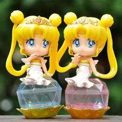 11CM Sailor Moon Anime Figures Kawaii Tsukino Usagi Chibiusa With Light Pvc Cute Toy Model Cartoon Dolls Ornament Gifts for Kids