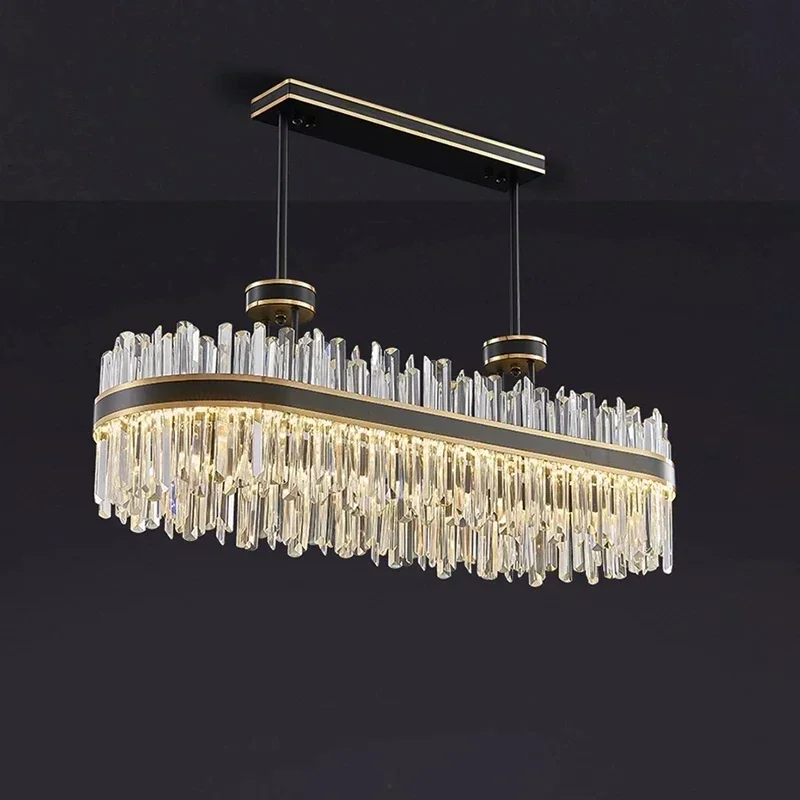 

Oval Design Black Chandelier For Dining Room Luxury Pitchen Island Modern Crystal Light Fixture Home Decorative Cristal Lamp