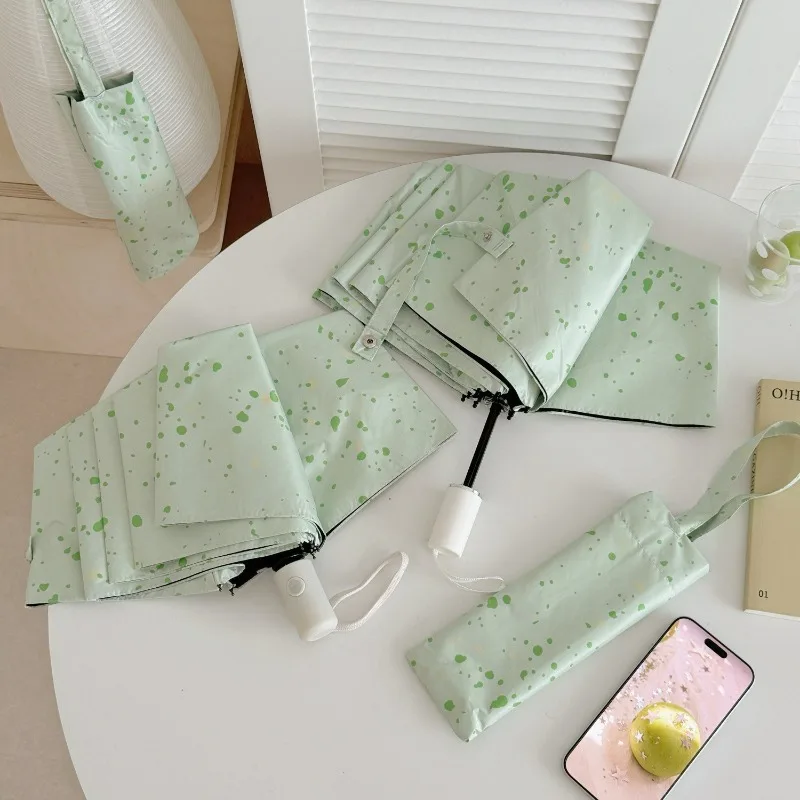 Ink Splash Korean Style Automatic Folding Umbrella for Women Sun Rain Dual Use Parasol UV Protection Windproof Portable