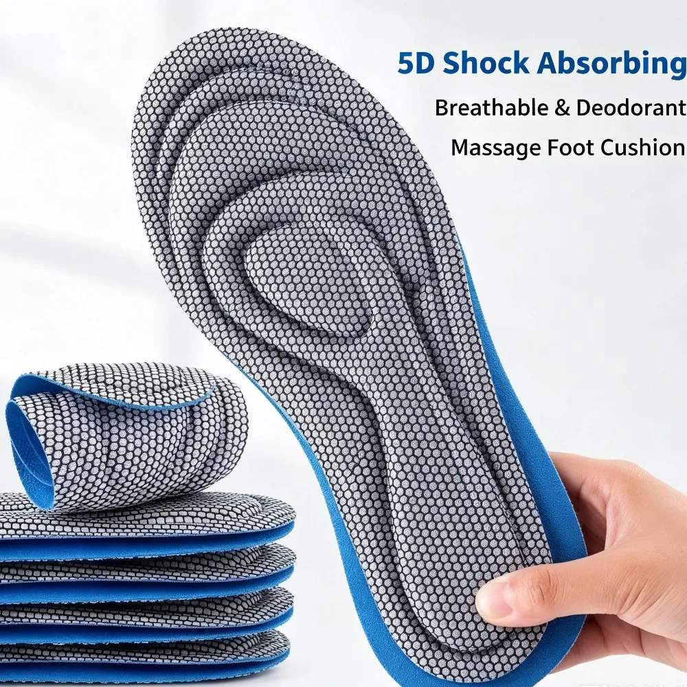 2Pairs 5D Shock Absorbing Insoles Memory Foam Breathable Deodorant Massage Foot Pads for Running Walking Sports Ergonomic Insole