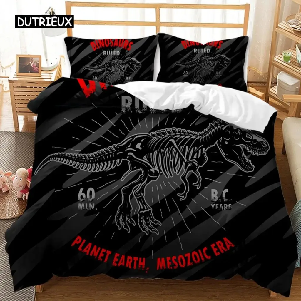 Dinosaur Duvet Cover Set Dinosaurs T-Rex Jurassic Dino Fossil Dinosaur Bedding Double Queen King Size Soft Polyester Qulit Cover