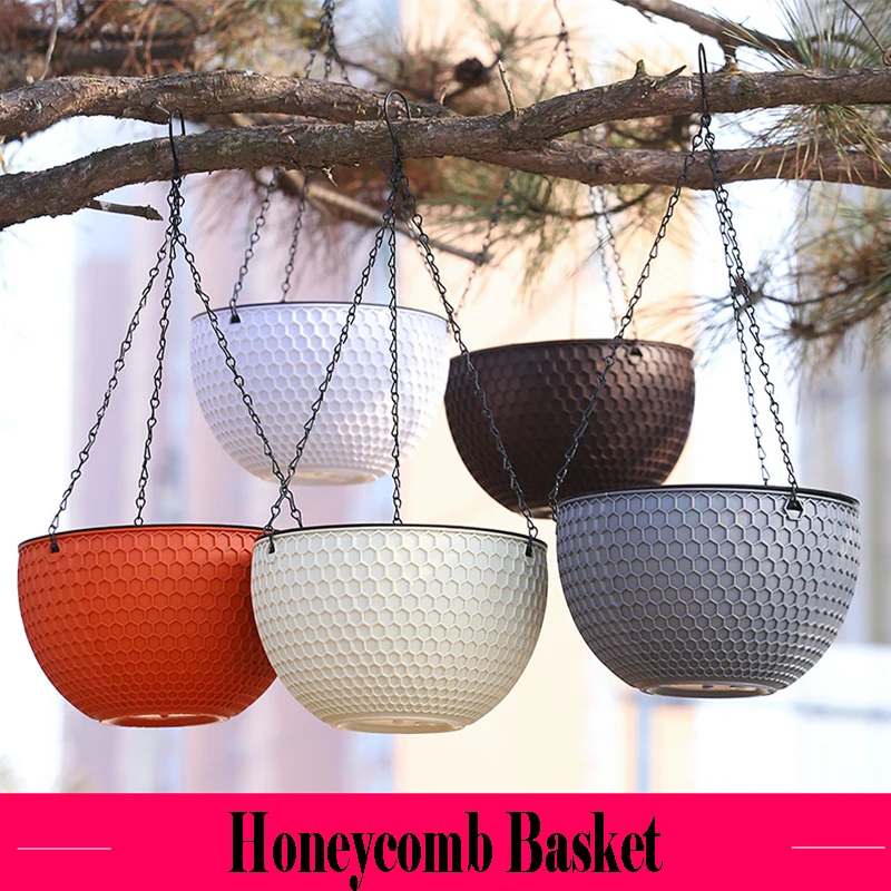 European-style Honeycomb Pattern Imitation Rattan Plastic Flower Pot Hanging Basin Indoor Hanging Basket