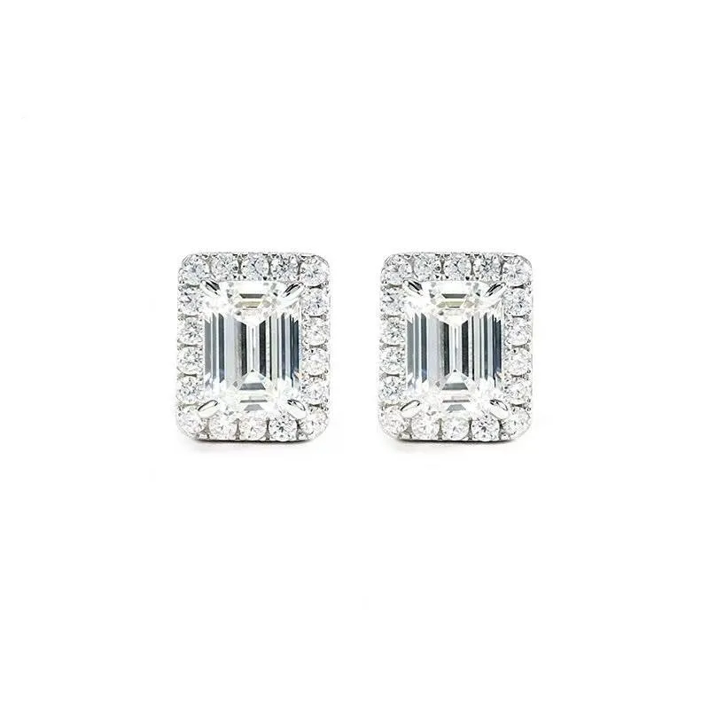 ZOCA 100% 925 Sterling Silver Emerald Cut High Carbon Diamonds Ear Stud Earrings Wedding Party Jewelry Drop Shipping