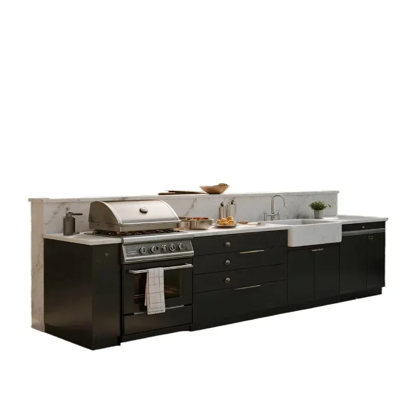 Stainless Steel Metal Cabinets Modern Kitchen Dining Room Backyard Waterproof Black Stainless Steel Sink
