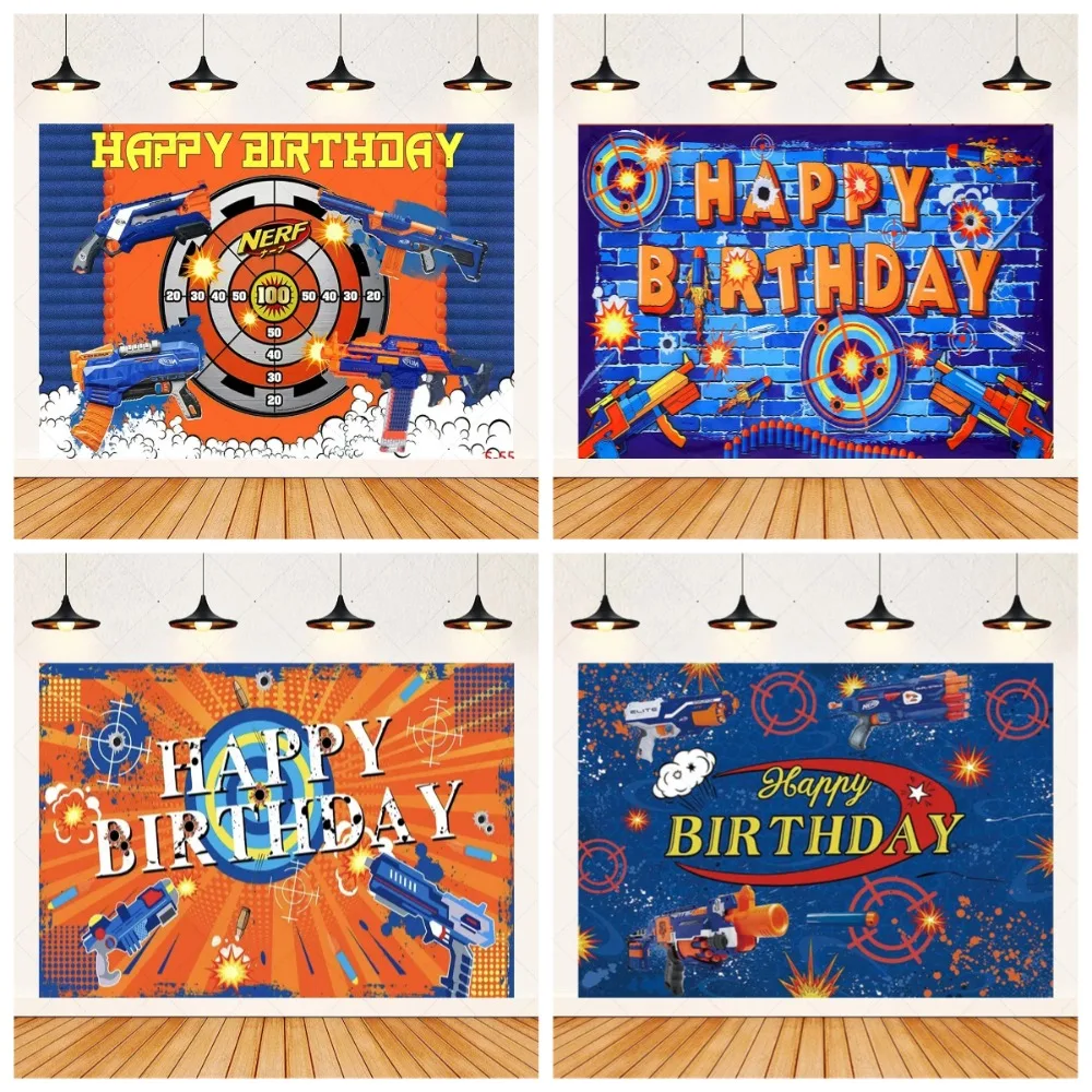 

Children's Birthday Party Gun Shooting Theme Banner Background, Boy's Room Decoration Supplies Gift Props Photography Background