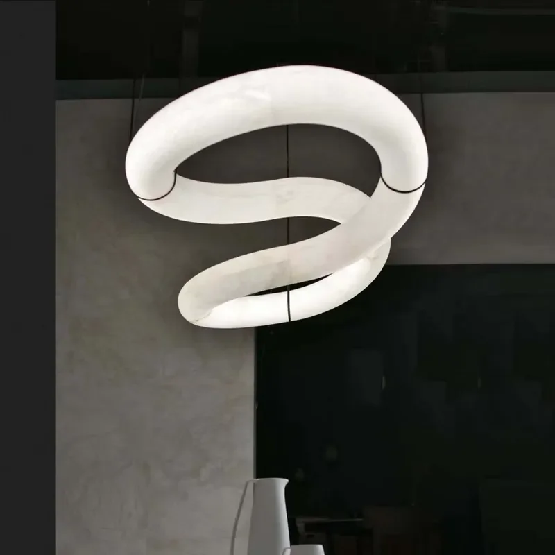 for Customizable Modern Indoor Hanging Lamp LED Marble Villa Lighting Ring Chandelier with 3D Printed Oval Pattern