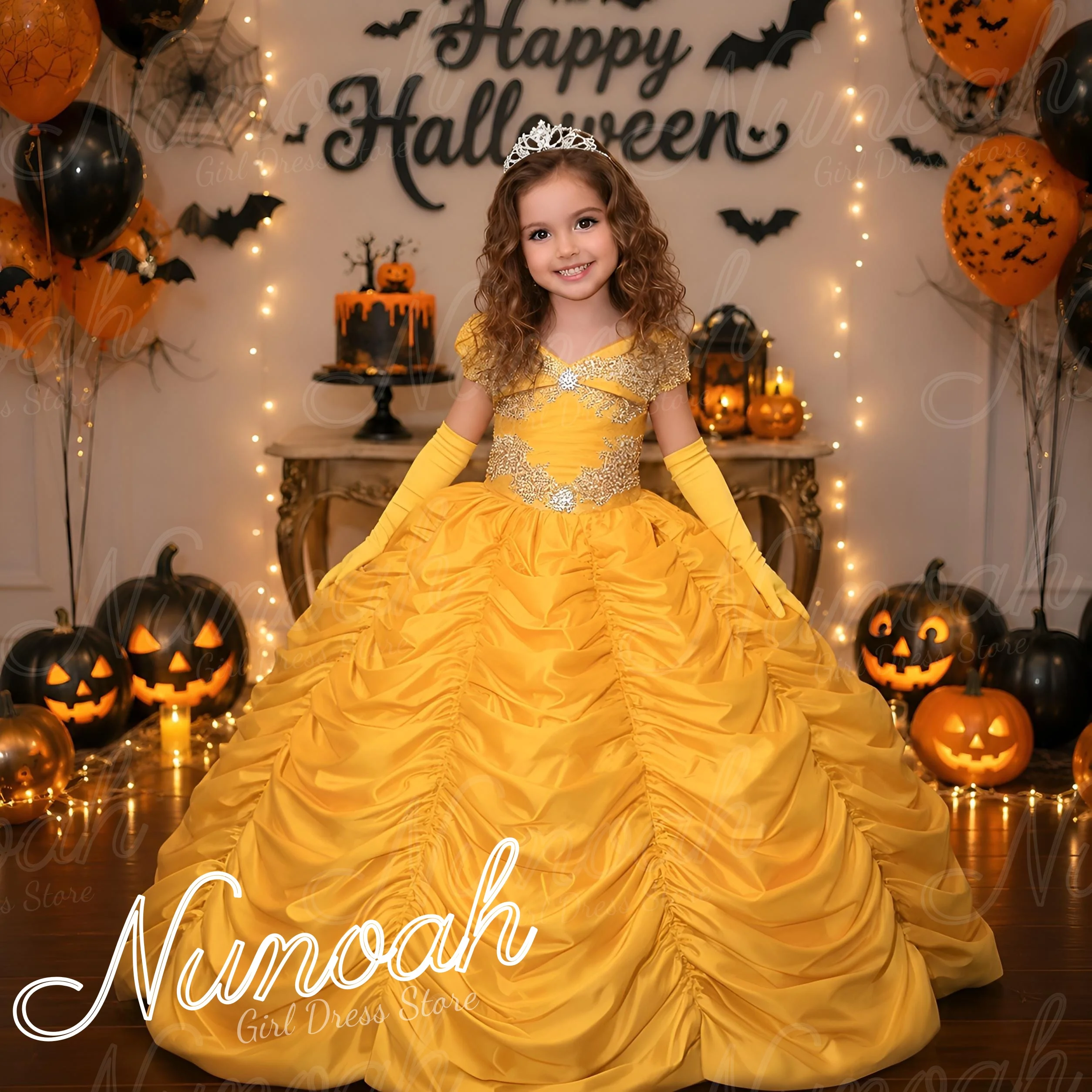 Luxury Yellow Flower Girl Dress For Wedding Ruffles Lace Appliques Princess Girl Birthday Party First Communion Gown Customized