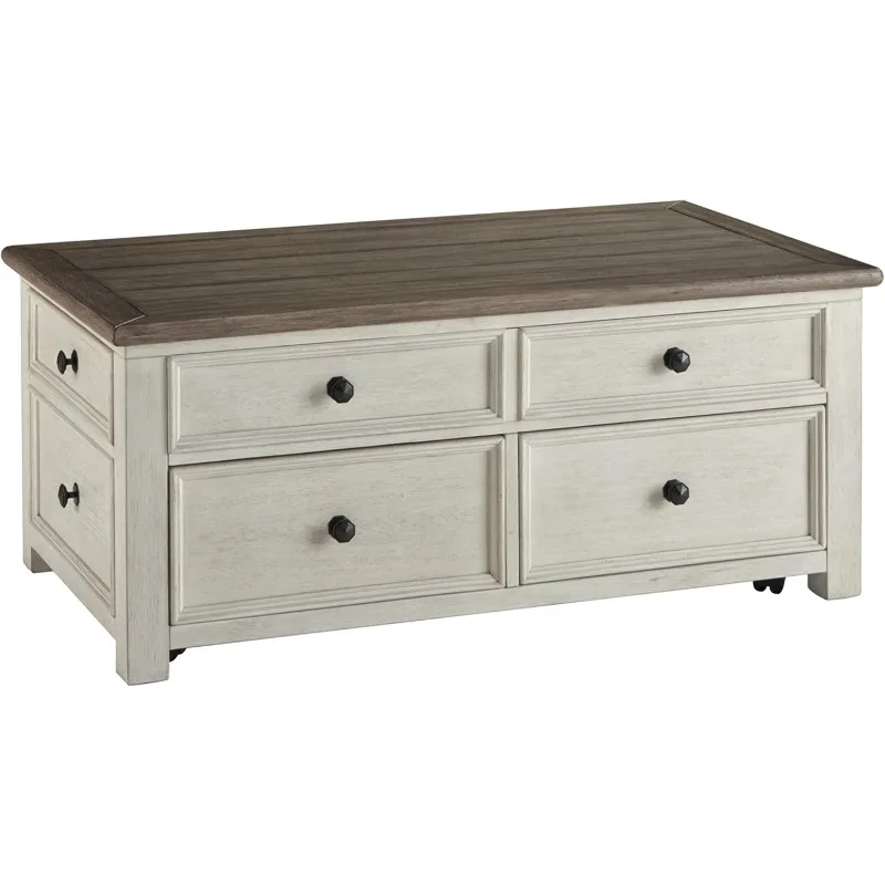 Signature Design by Ashley Bolanburg Farmhouse Lift Top Coffee Table with Drawers, Antique Cream & Brown