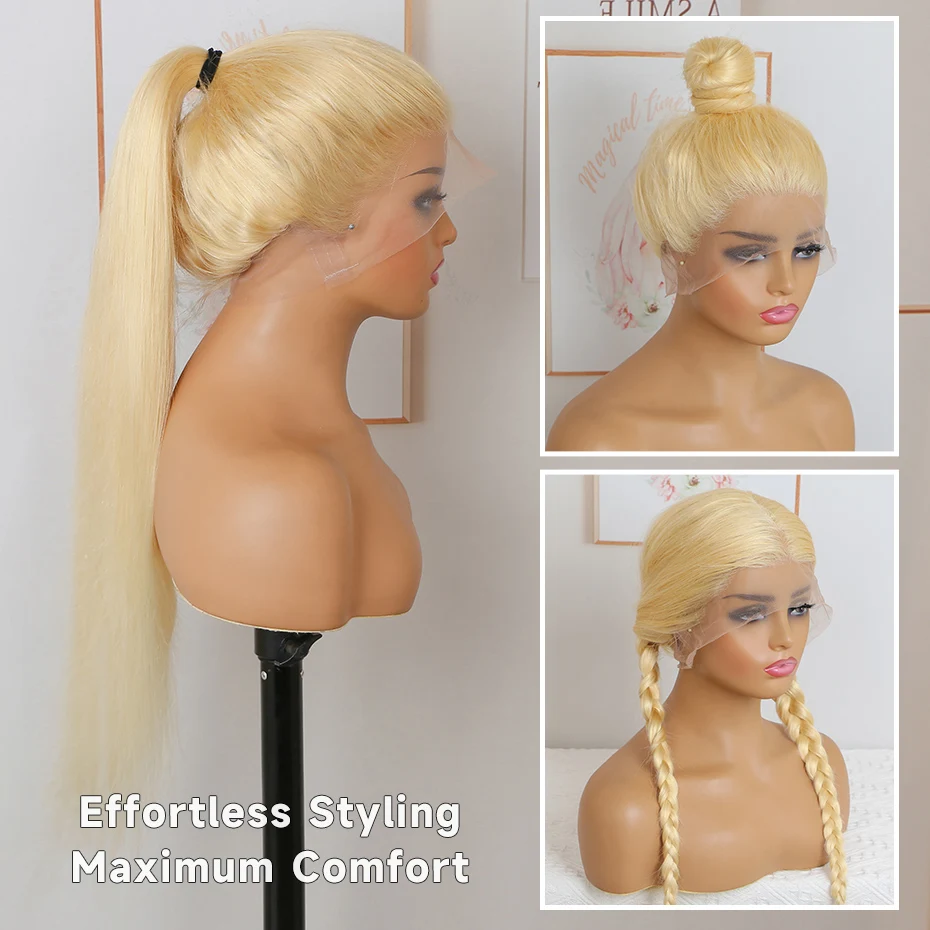 Blonde 613 13x4 13x6 Lace Front Wig Human Hair Bone Straight Blonde Lace Frontal Wigs For Women 220% Density Natural Hairline With Baby Hair 360 High Ponytail Wigs