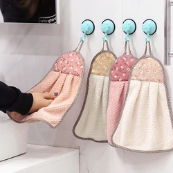 Coral Velvet Hand Towel Hanging Absorbent Towel Thickened Kitchen Hanging Towel Cleaning Rag Dish Towel Cloths household