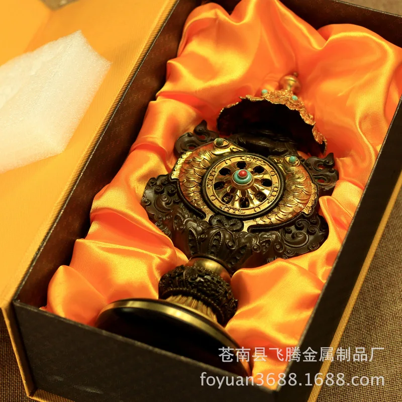 Ornament Set, Large Size, Pure Copper Gilded with Colorful Paintings, Eight Auspicious Symbols for Wors