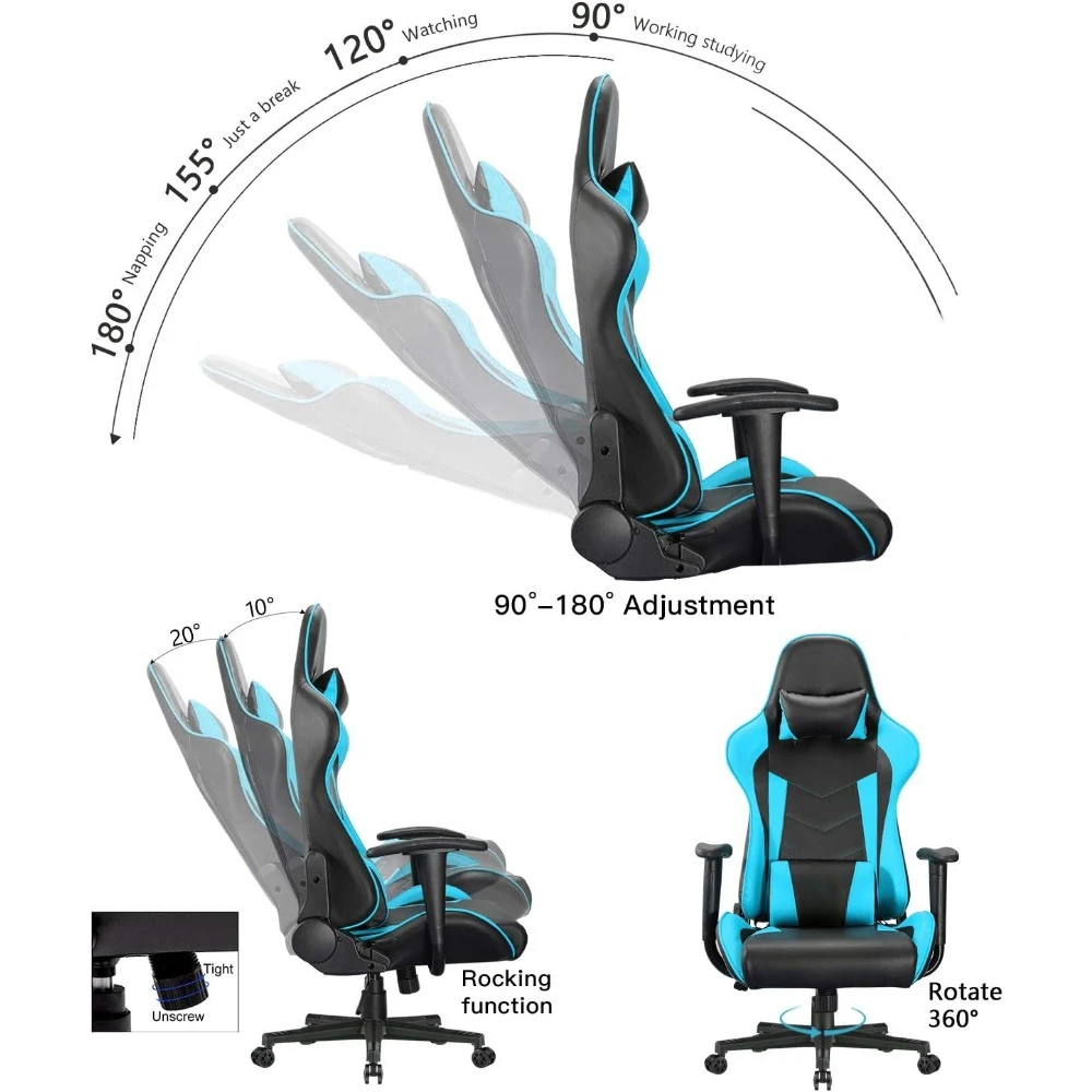 Silla ergonómica para Gaming para adultos, sillón de ordenador de 300 libras, silla de oficina para juegos de carreras, giratoria de altura ajustable