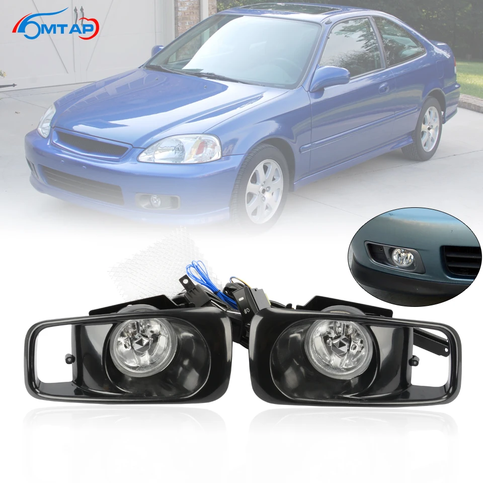 

MTAP Car Accessories Front Fog Light Reflector Lamp Set For HONDA CIVIC EK3 1999 Foglight Foglamp Kit With Wires Harness