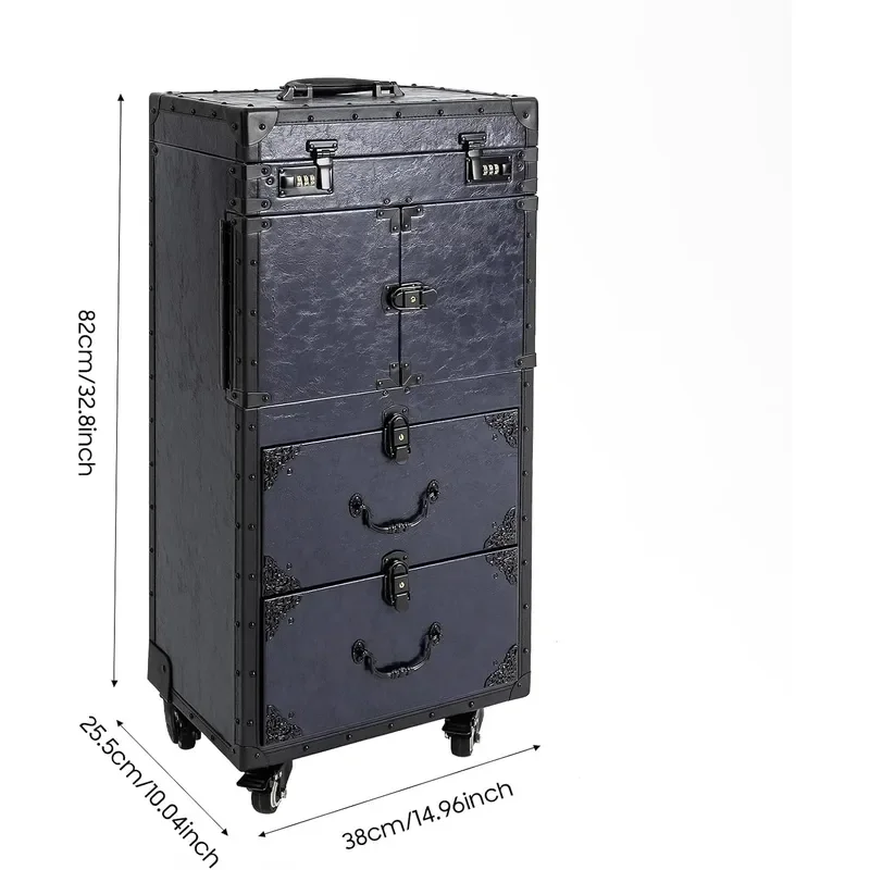 Rolling Lockable Makeup Train Case Large Storage Cosmetic Trolley with Wheels Hairdressing Trolley Stylist Beauty Salon