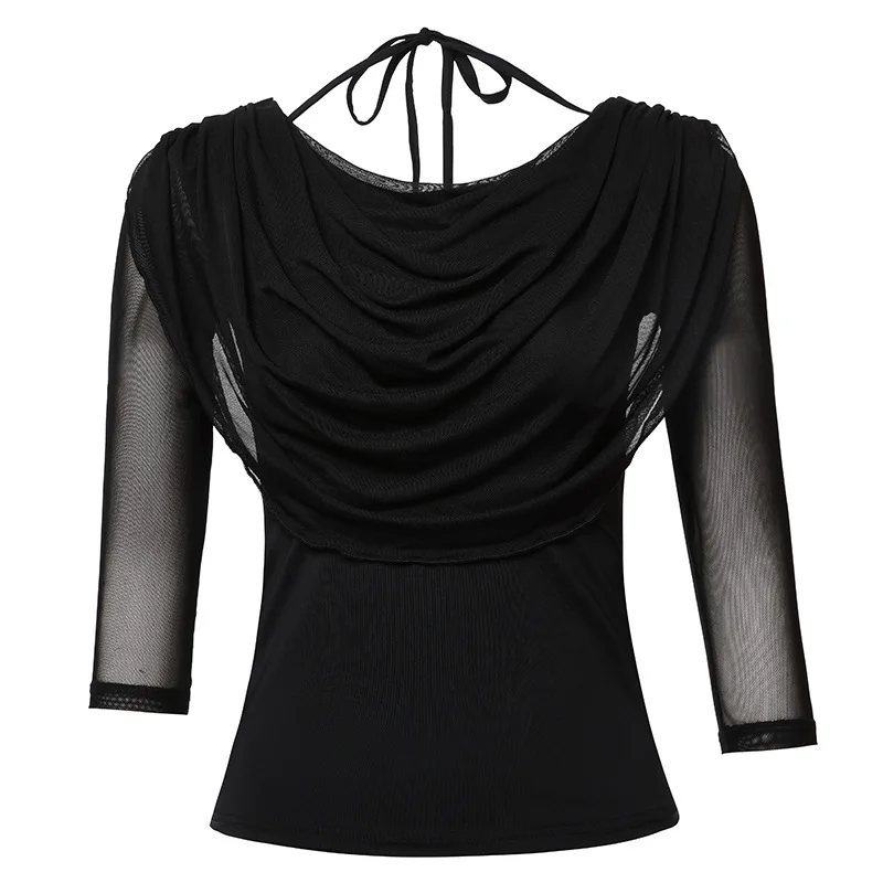 Top de baile para mujer, Ropa de baile latino de salón, línea de borlas con volantes, tops de vals modernos, disfraz de competición de práctica chacha