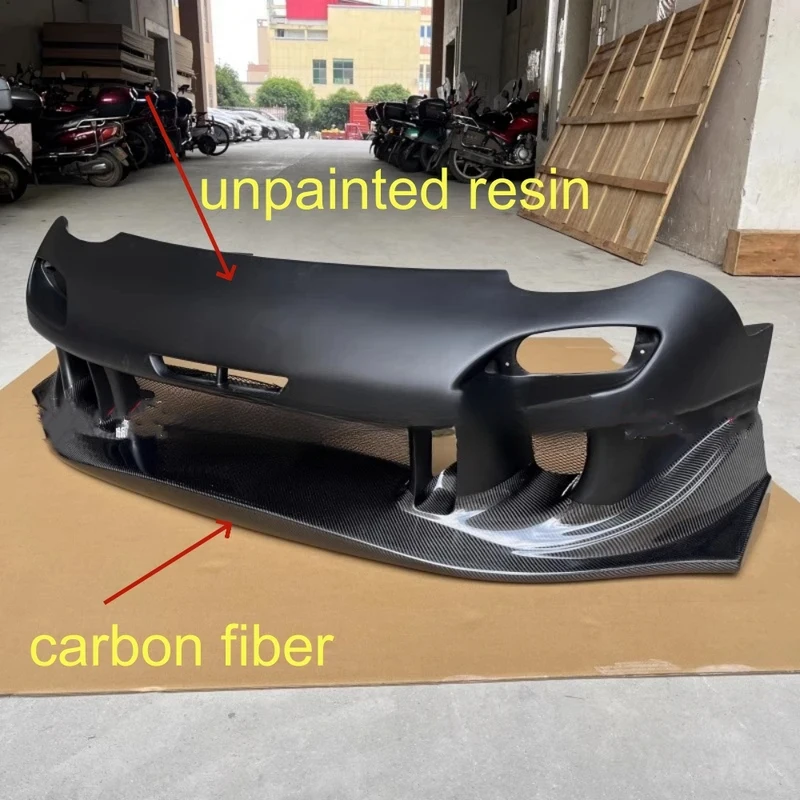 

Unpainted Resin Front Bumper Carbon Fiber Front Lip Bottom Grill Fog Lamp Frame Assembly For RX7 Car Modification Accessories