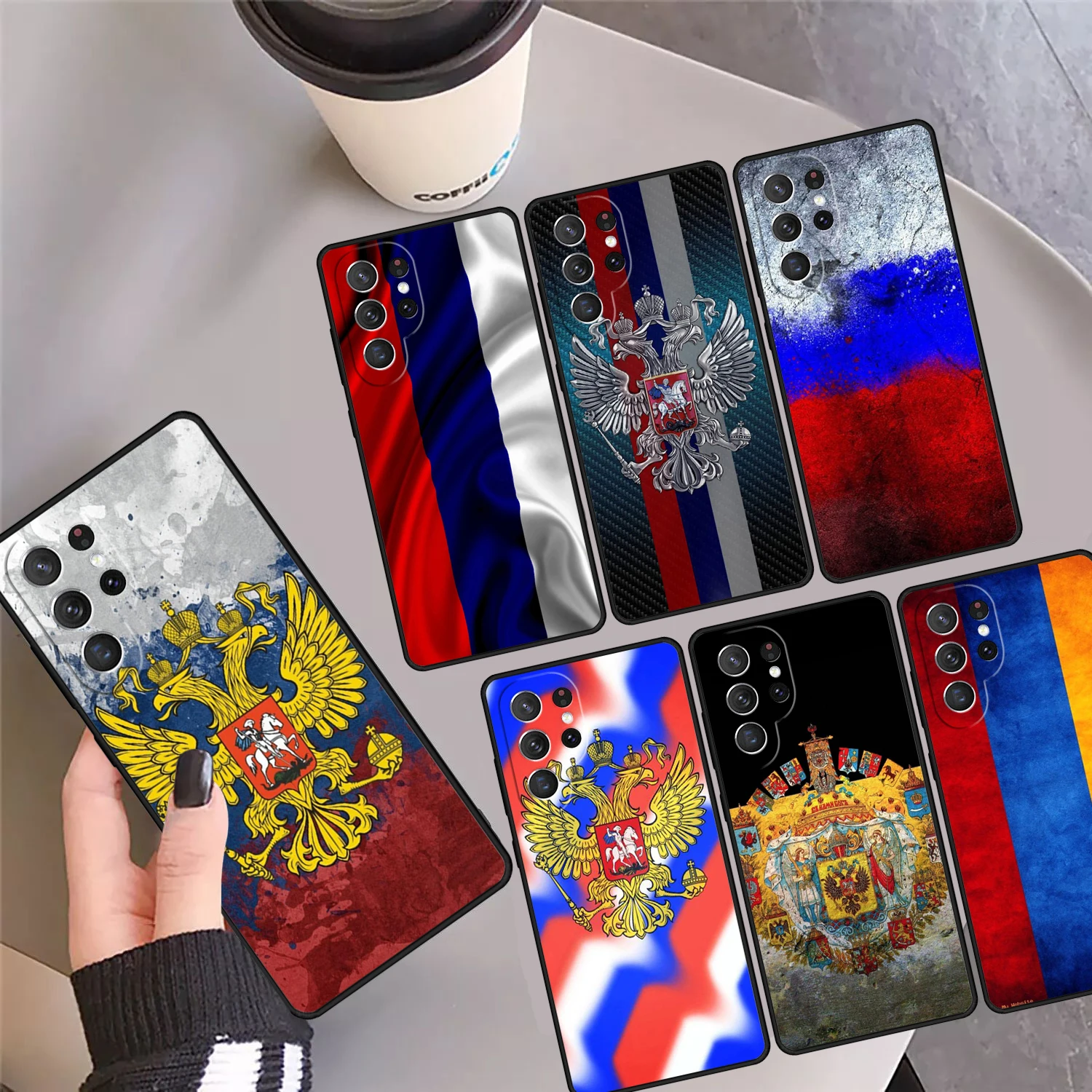 Russia Flag Emblem Phone Case Cover Coque For Samsung Galaxy S24 Ultra 23 S22 Plus S21 FE S20 S8 S9 S10 Note 10 Pro Note 20