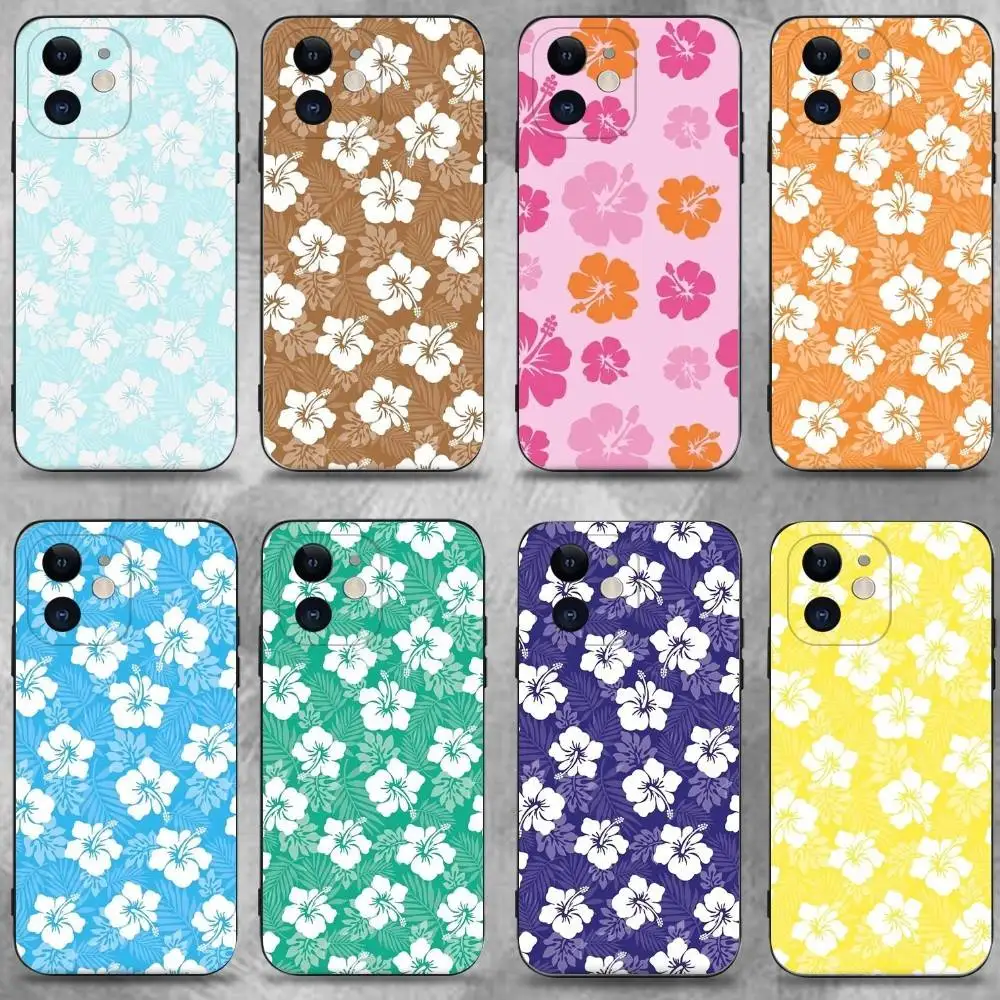 

Hibiscus Retro Hawaiian Flower Phone Case For iPhone16,15,14,13,12,11 Plus,Pro Max,XS,X,XR,SE,Mini,8,7,Soft Silicone Black Cover