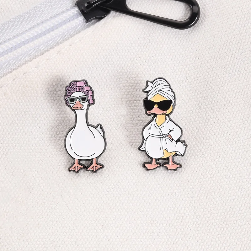 Cute Pins Creative trendy quirky robe duck curly hair goose metal brooch personalized clothing accessories badges pins Lapel Pin