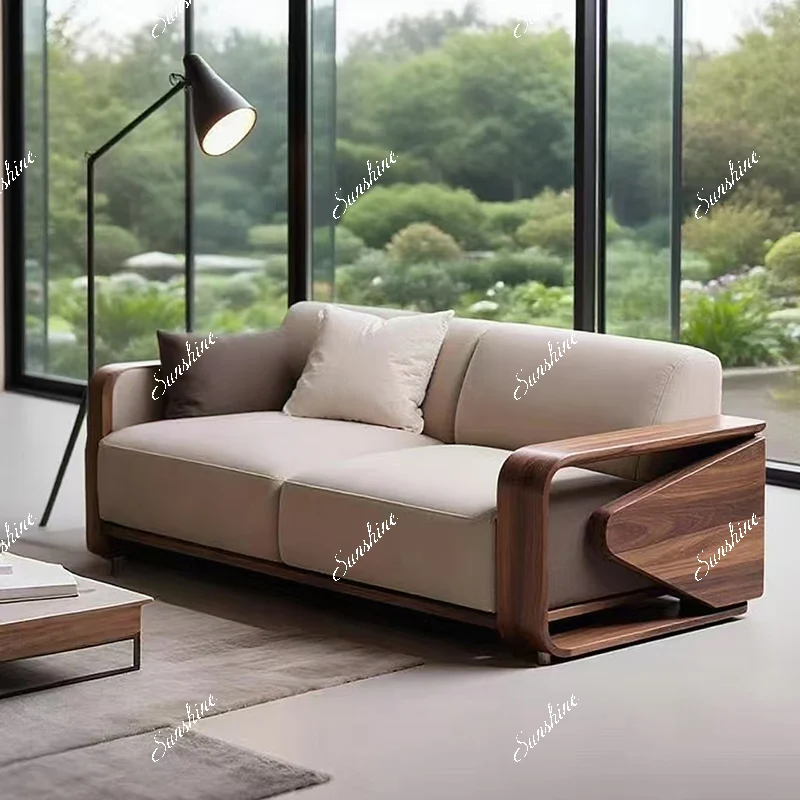

Light luxury simple solid wood office living room inline sofa