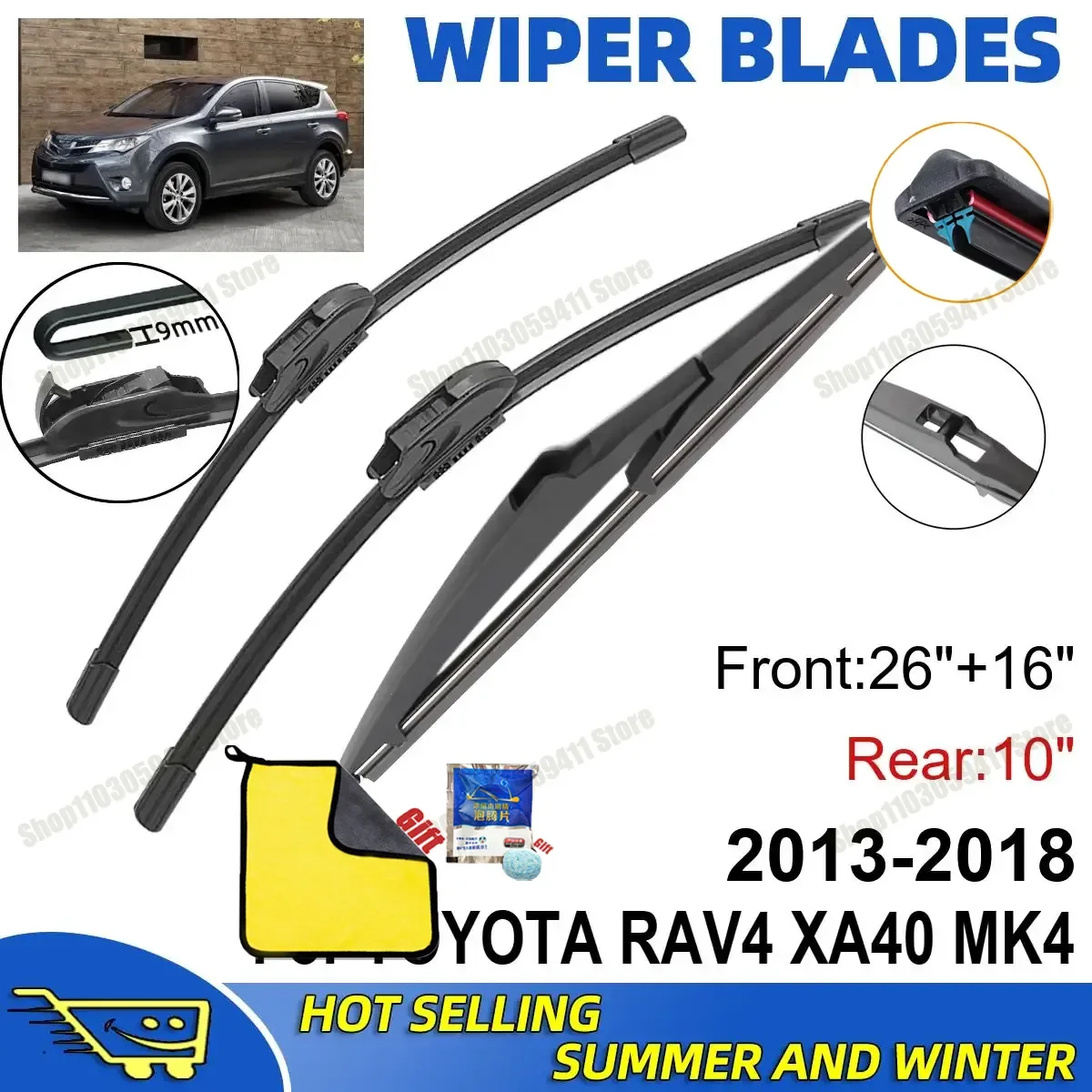 

3PCS For TOYOTA RAV4 XA40 MK4 2013-2018 26" + 16"+ 10" Front Rear Wiper Blades Set Windshield Windscreen Car Accessories