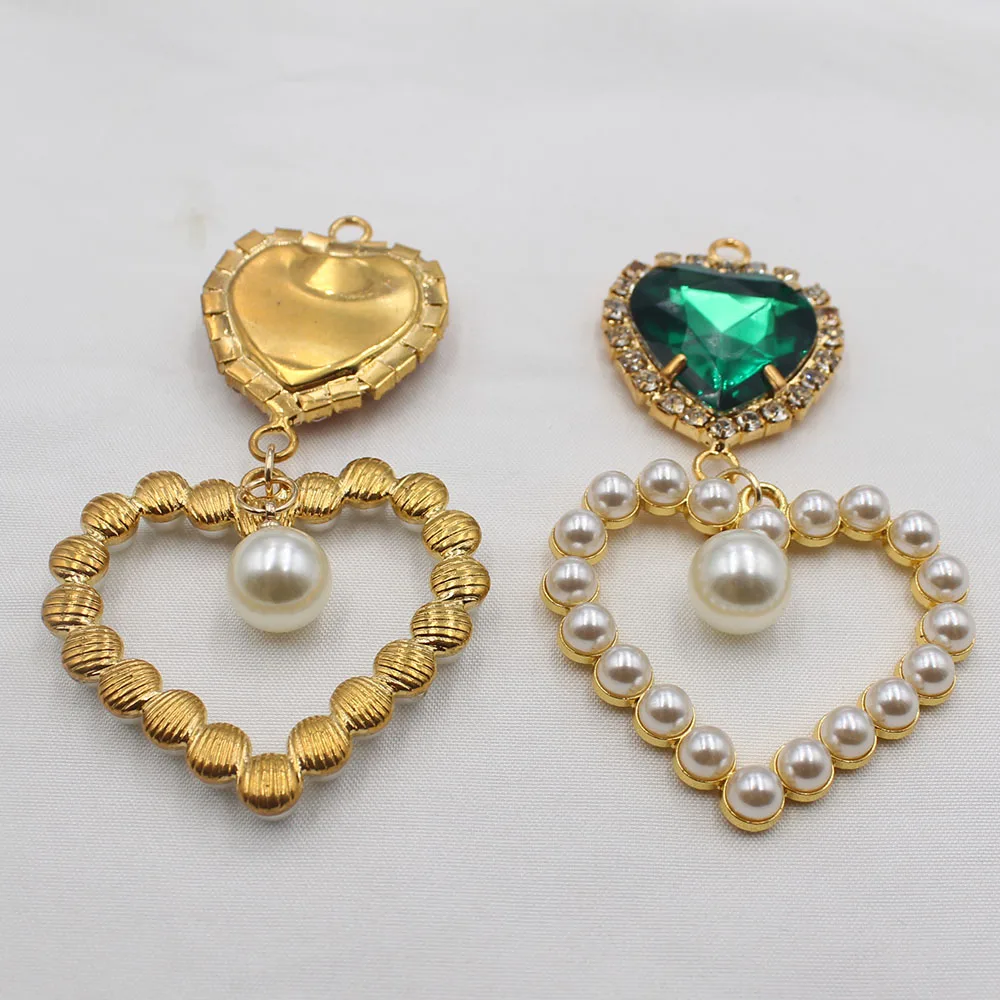 رائعة وعصرية الجوف خارج 2 قطعة/دفعة الخوخ القلب حجر الراين اللؤلؤ DIY أقراط بروش مجموعة معدنية حلوة ومتعددة الاستخدامات