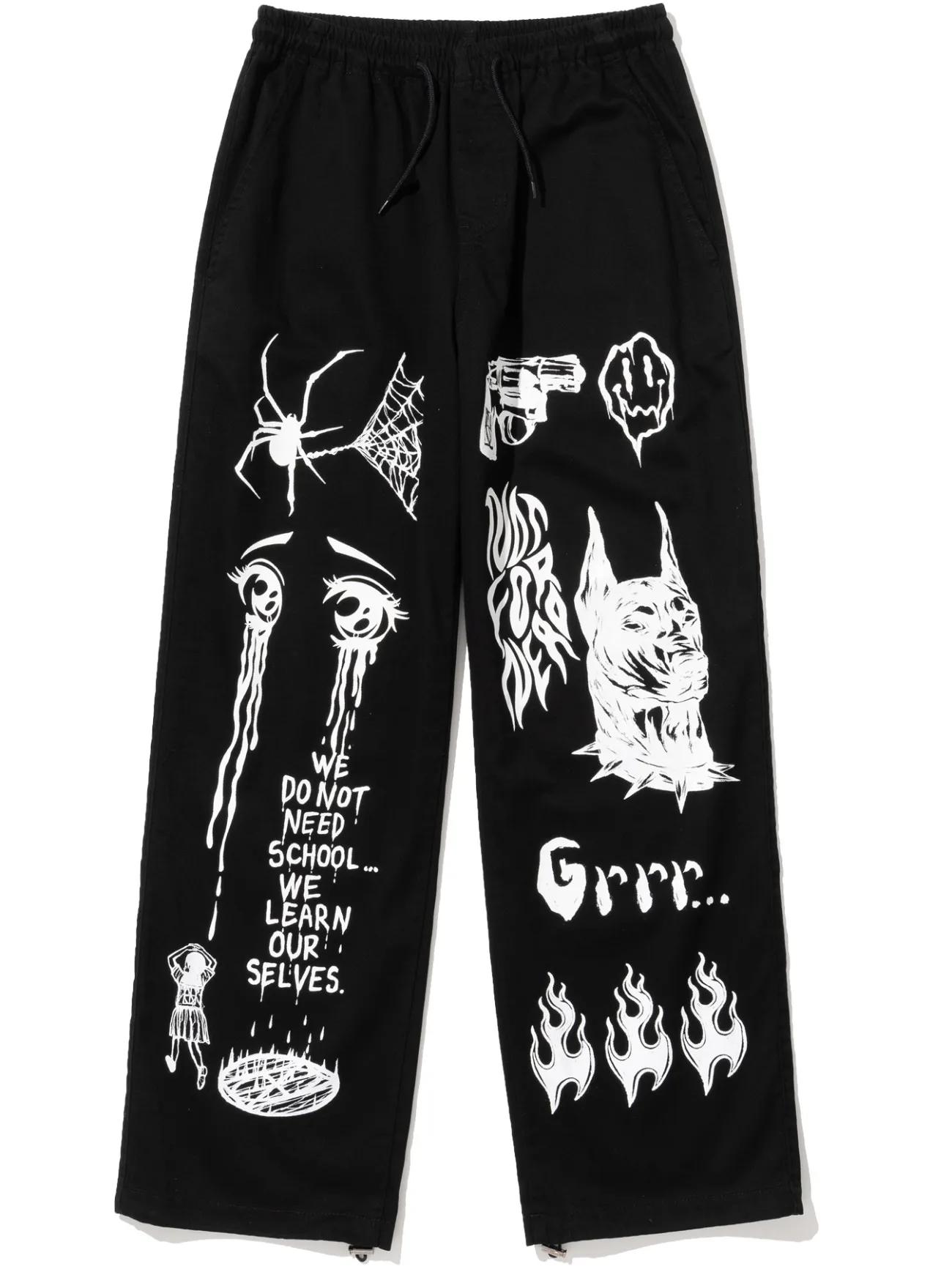 بنطال فضفاض بطبعة جرافيتي للنساء - بنطال رياضي فضفاض واسع الساق مع رباط، بنطال كاجوال على طراز Y2K Punk
