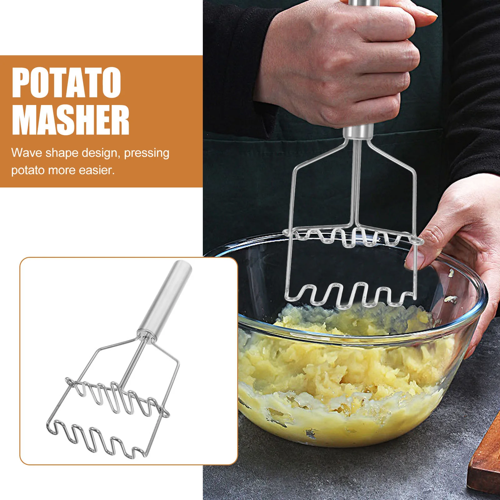 

1 шт. премиальная картофелемялка из нержавеющей стали с эргономичной ручкой, волнообразный пресс для выпечки, приготовления пищи и обработки продуктов