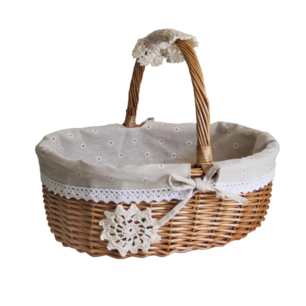 Picnic Basket Woven Storage Wicker Food Tray Linen Lace Holder Weave Decorative Wedding