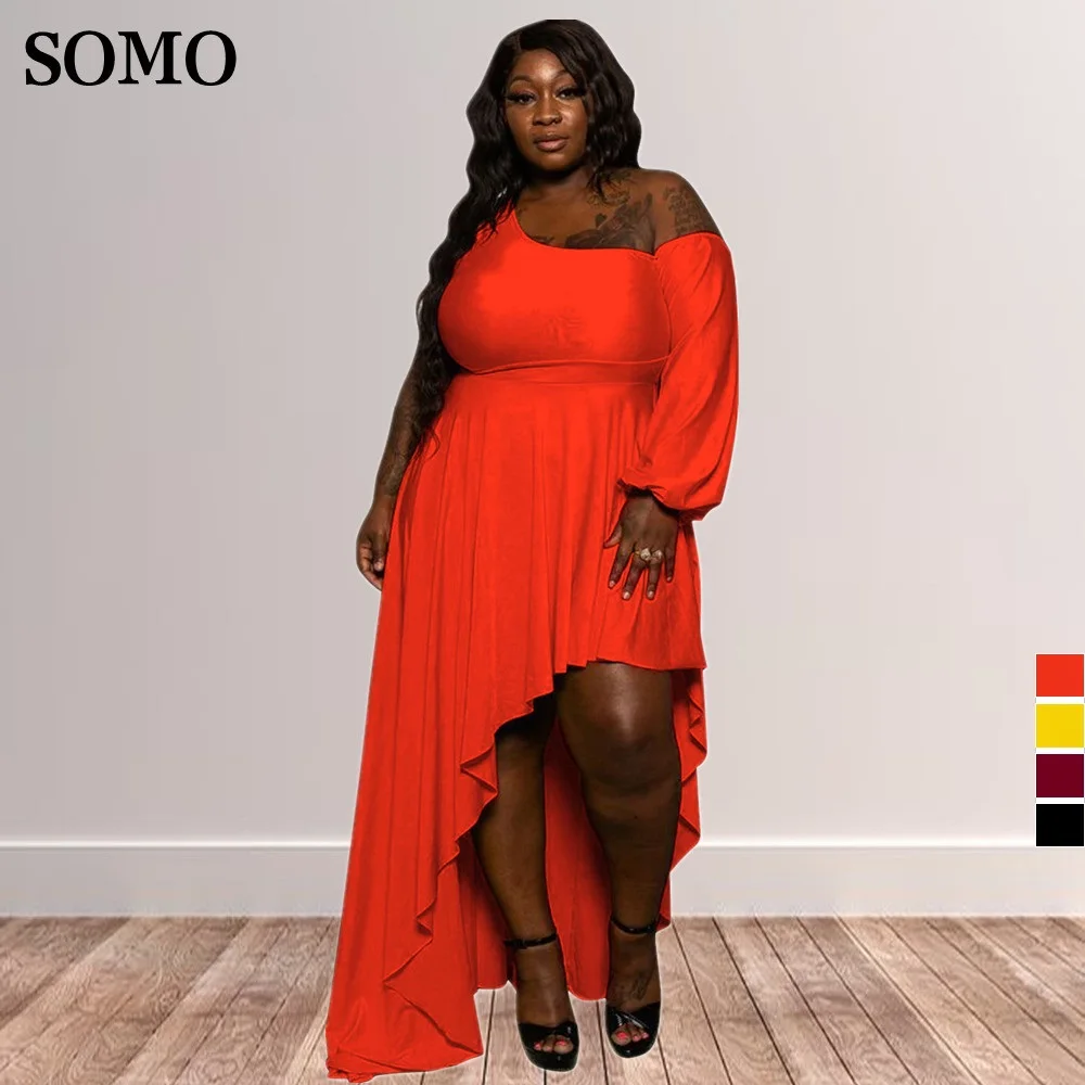 

SOMO Spring Women One Shoulder Solid Elegant Dresses Plus Size Fashion Sexy Club Loose Irregular Dress Wholesale Dropshipping