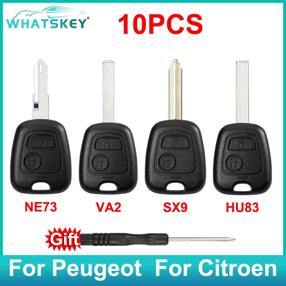 

WhatsKey 10pcs Remote Car Key Shell Case With 2 Switches For Peugeot 206 107 207 306 307 407 VA2/HU83/NE73 Blade For Citroen