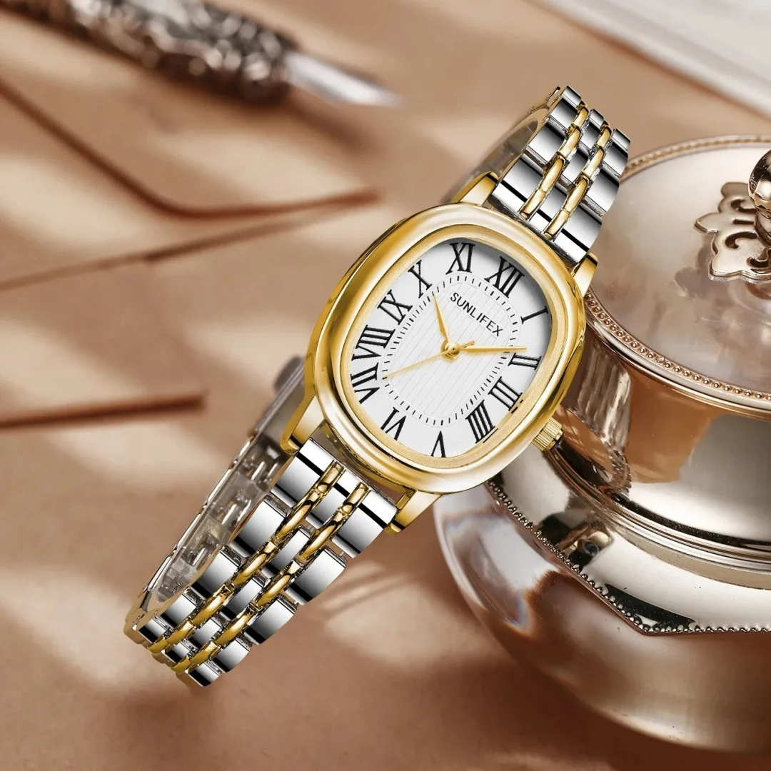 

Новые женские кварцевые наручные часы SUNLIFEX с овальным циферблатом, римскими цифрами, деловые женские часы, женские часы-браслет, дропшиппинг