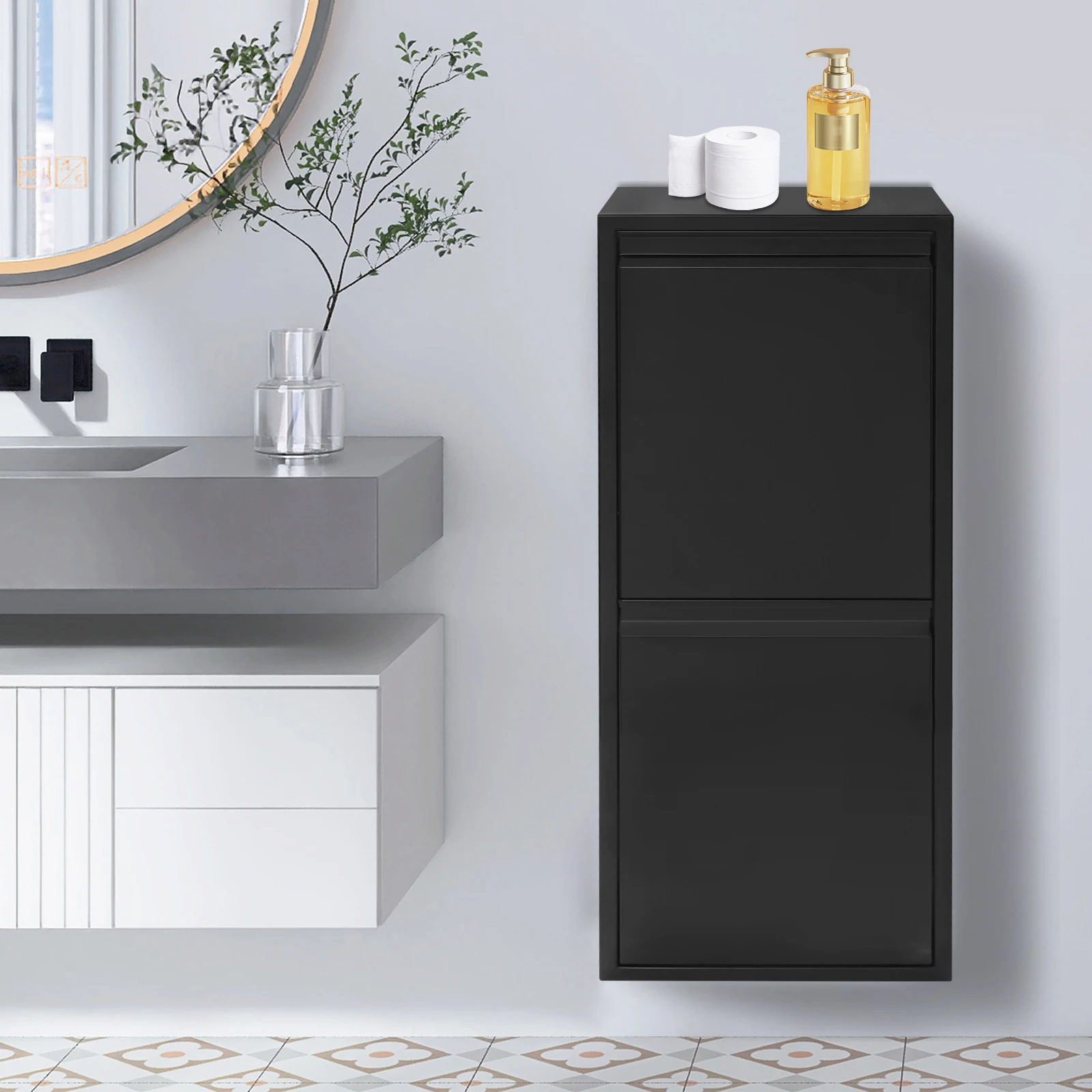 

Черный мусорный шкаф из нержавеющей стали на 15 галлонов с 2 бочками, ящик для сортировки мусора, мусорный бак большой емкости, используемый в домом