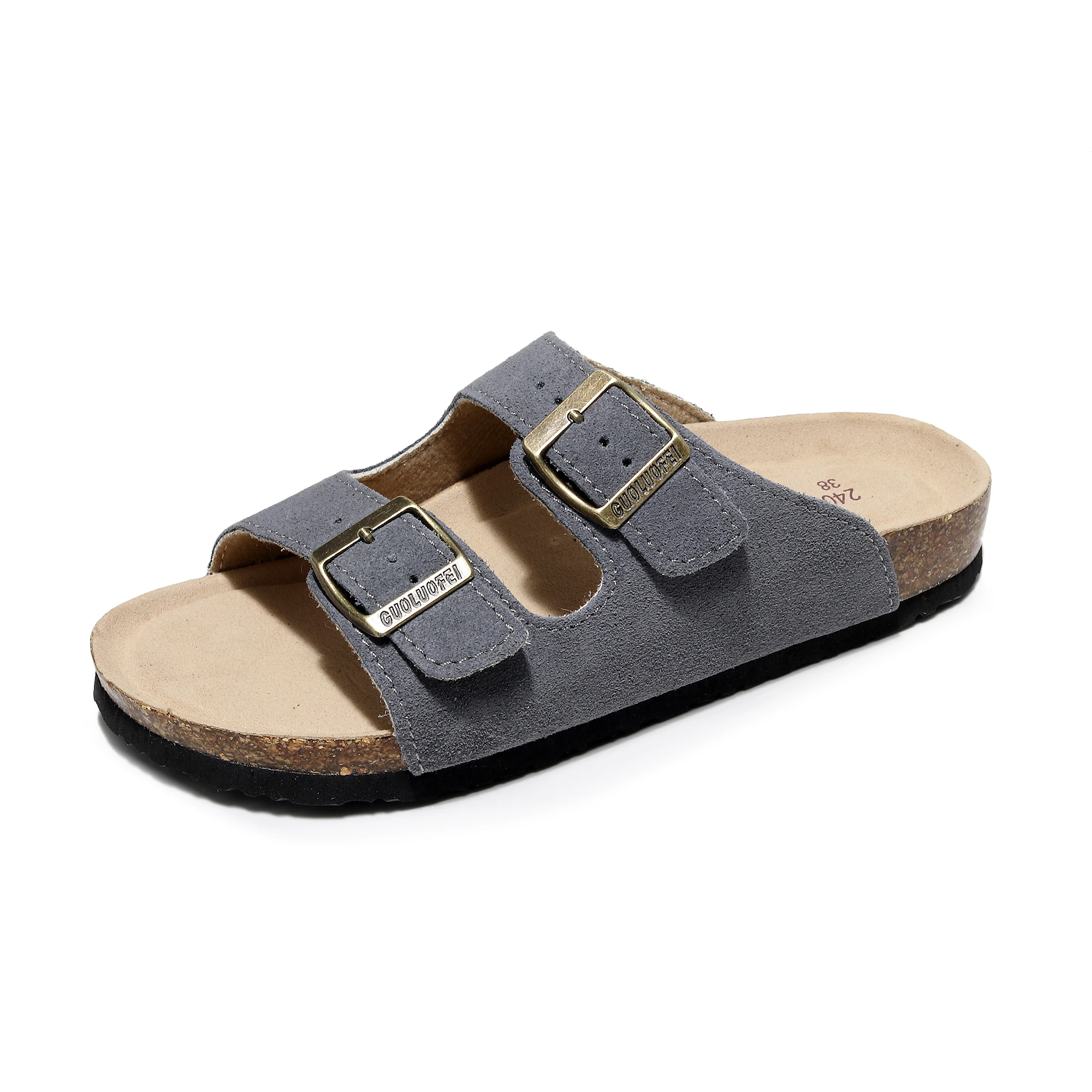 Unisex Flat Sandals with Suede Insole, Open Toe Adjustable Slides for Summer flip flops ,leather slippers