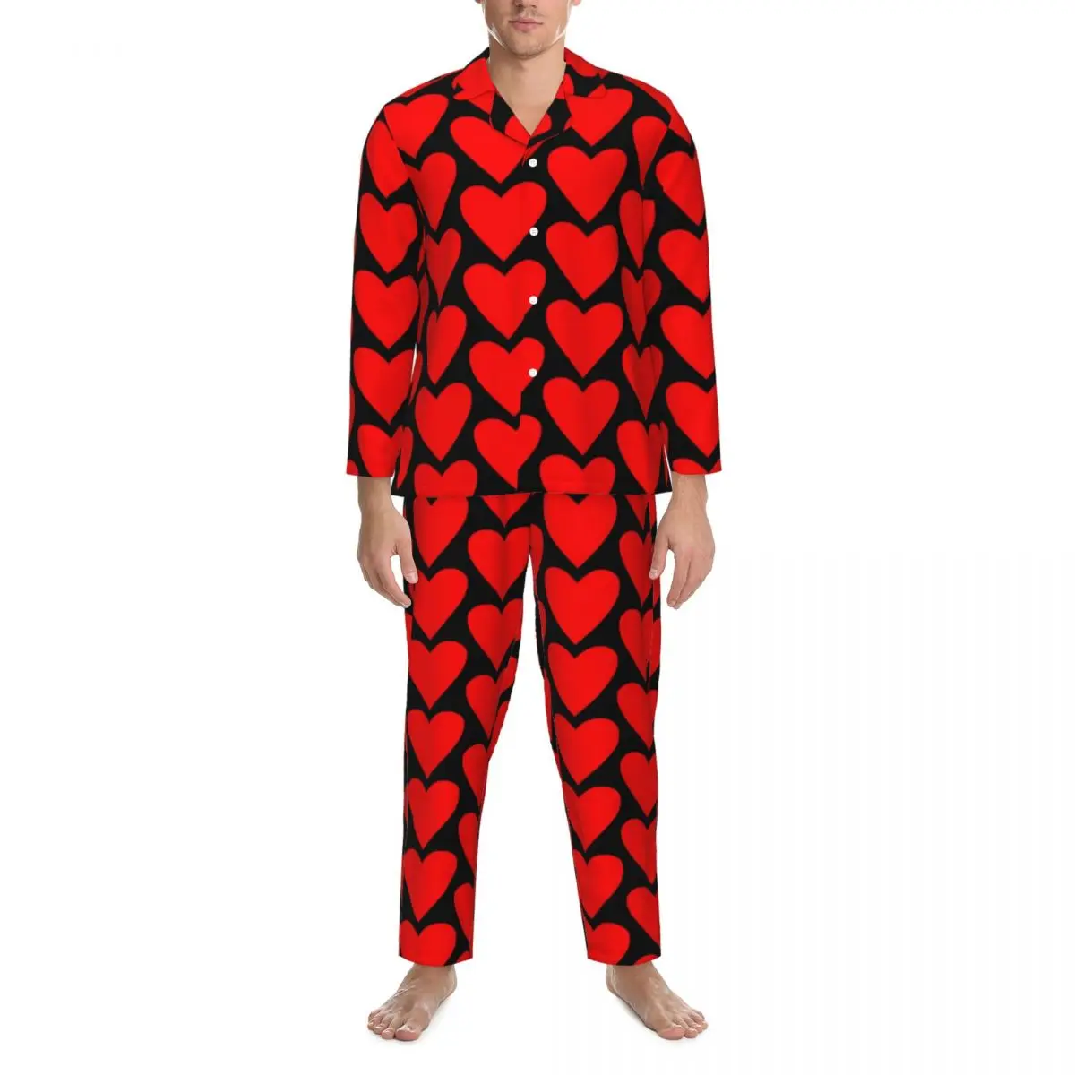 

Poker Red Heart Pajama Set Spring Valentine Day Kawaii Bedroom Sleepwear Men 2 Pieces Aesthetic Oversized Custom Home Suit