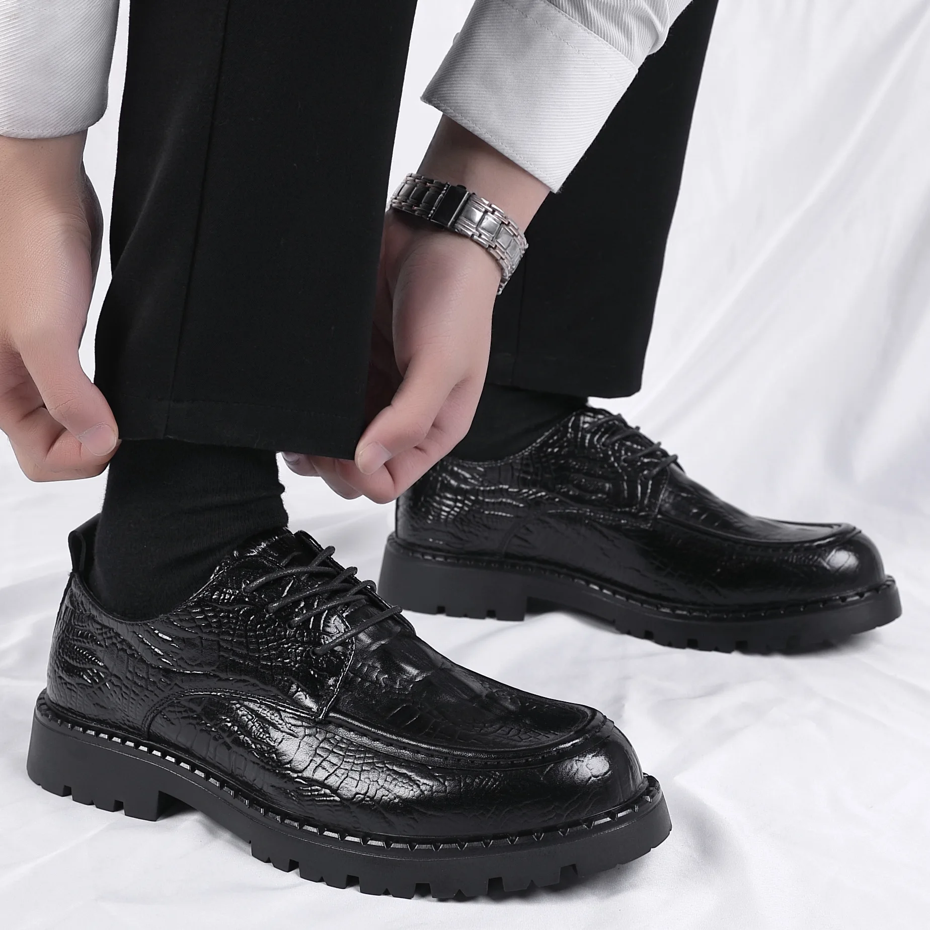 

Men's leather shoes, casual soft leather, business formal wear, British style, interior height increasing leather dress shoes