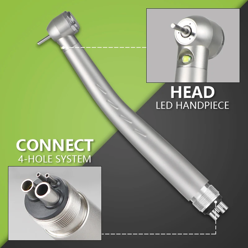 Handpiece dental led de alta velocidade 2/4 furos cabeça padrão turbina de ar e-gerador triplo spray de água cerâmica rolamento dicas dentista