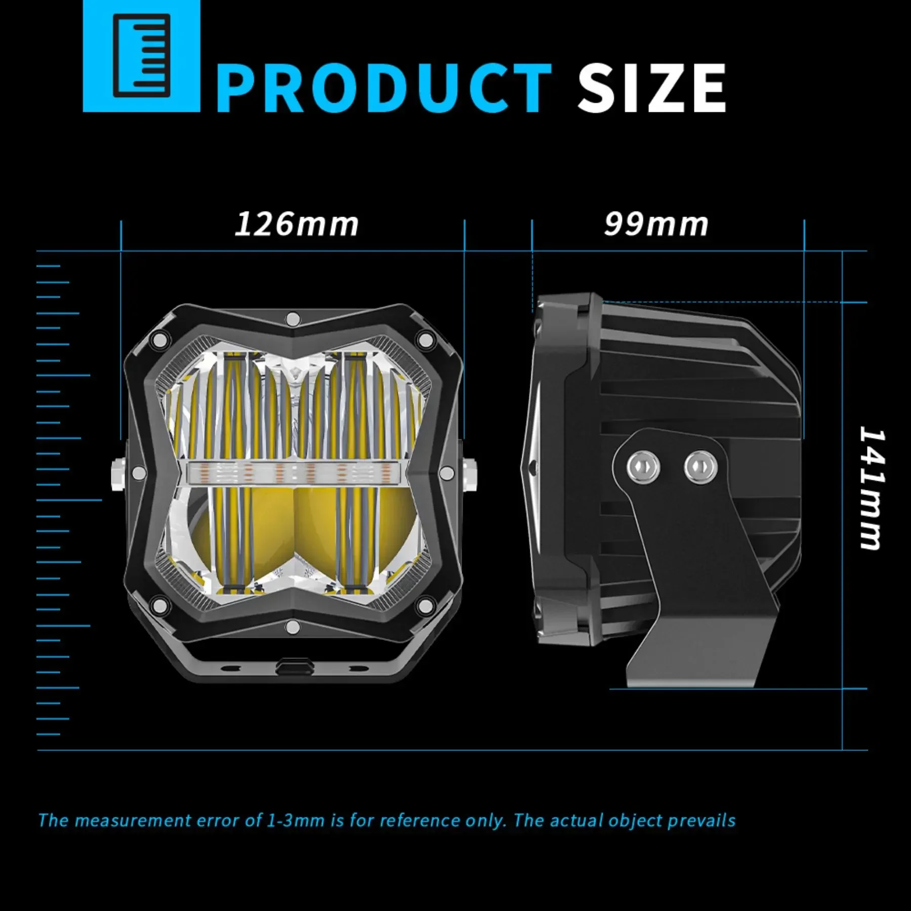 

New DXZ Amber Backlight Led Pods Driving Fog Light for Trucks SUV Forklift High Brightness 5 Inch Square Cube Off Road Lights W