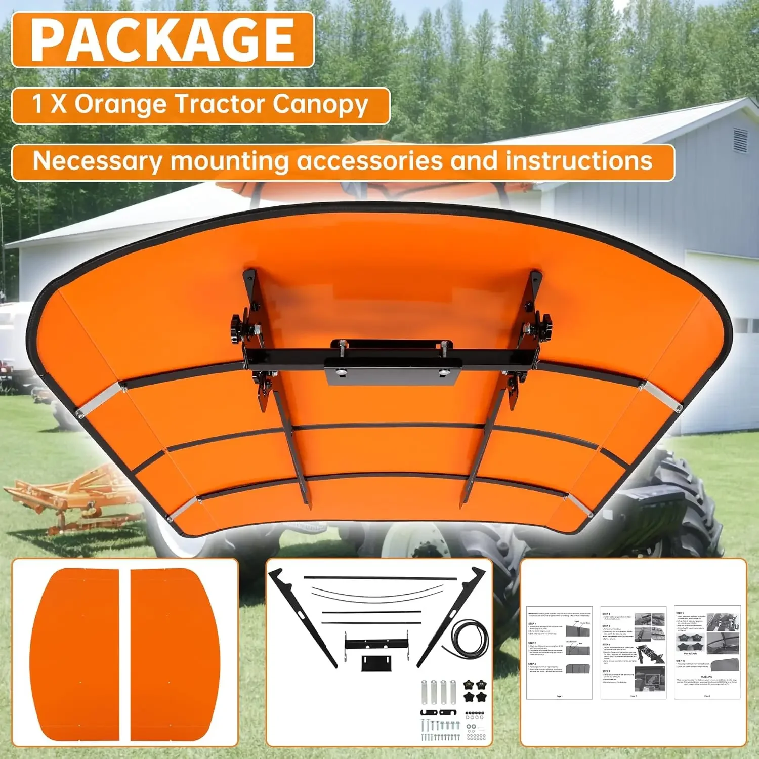 Customizable Orange Tractor Canopy Compatible With All ROPS 48-3/8