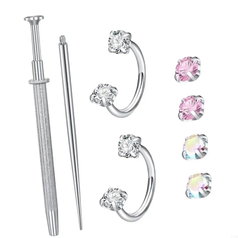 Set of 8 Elegant Nose Rings Piercing Taper Set Stainless Steel Texture with Assorted Designs Body Jewelry for Daily